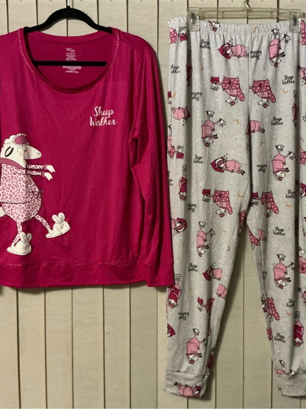 Secret Treasures Women’s Hot Pink Top with Light Gray Sheep-Print Pajama Pants